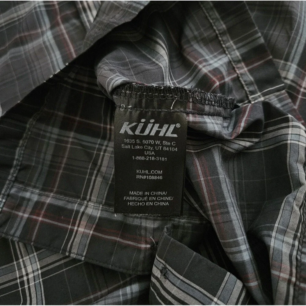 Kuhl Eluxur (Mens Small) Button Up Shirt Blue Plaid Short Sleeve Hiking Outdoors